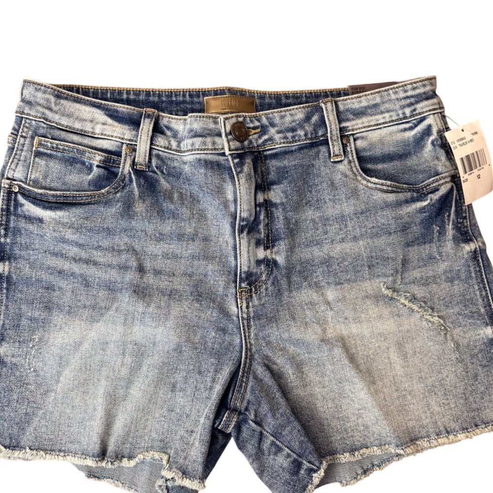 Kut from the Kloth Gidget High Rise Denim Shorts Traveler Blue 12 KS1266MA2 - Picture 1 of 13